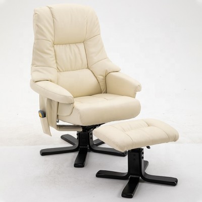 Modern Wholesale Home PU Material Wooden Base Manual Swivel Massage Recliner Chair with Footrest