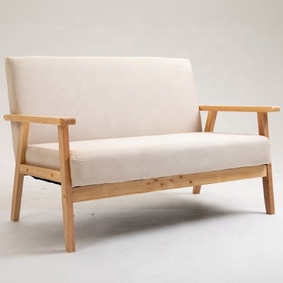 Contemporary Simple Linen Fabric Rubberwood Three Seater Arm Chair for Wholesale Home Furniture