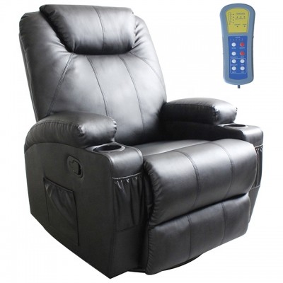 PU Material Manual Massage 360 Degree Swivel Rocker Recliner Chair with Double Cupholder