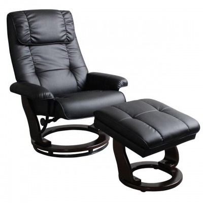 Black PU Manual Swivel Base Recliner Chair and Ottoman Set for Wholesale Home and Office Furniture