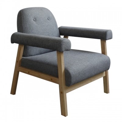 Linen Fabric Button Tufted Rubberwood Frame Single Leisure Arm Chair