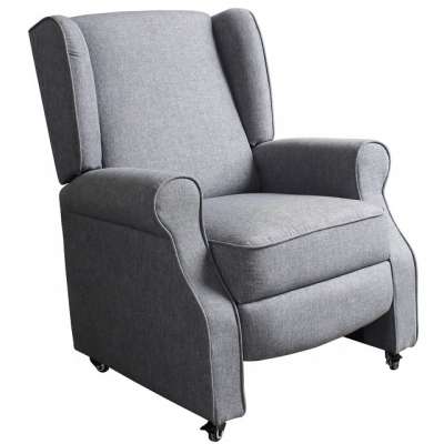 Linen Fabric Gray Modern Chic Style Easy Moving Single Wingback Recliner Sofa Chair with Caster