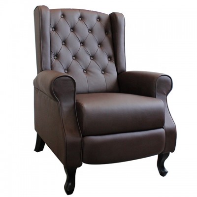 Brown Classic Button Tufted High Wingback PU Push Back Recliner Chair